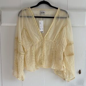 Urban Outfitters Sheer Yellow Embroidered Blouse